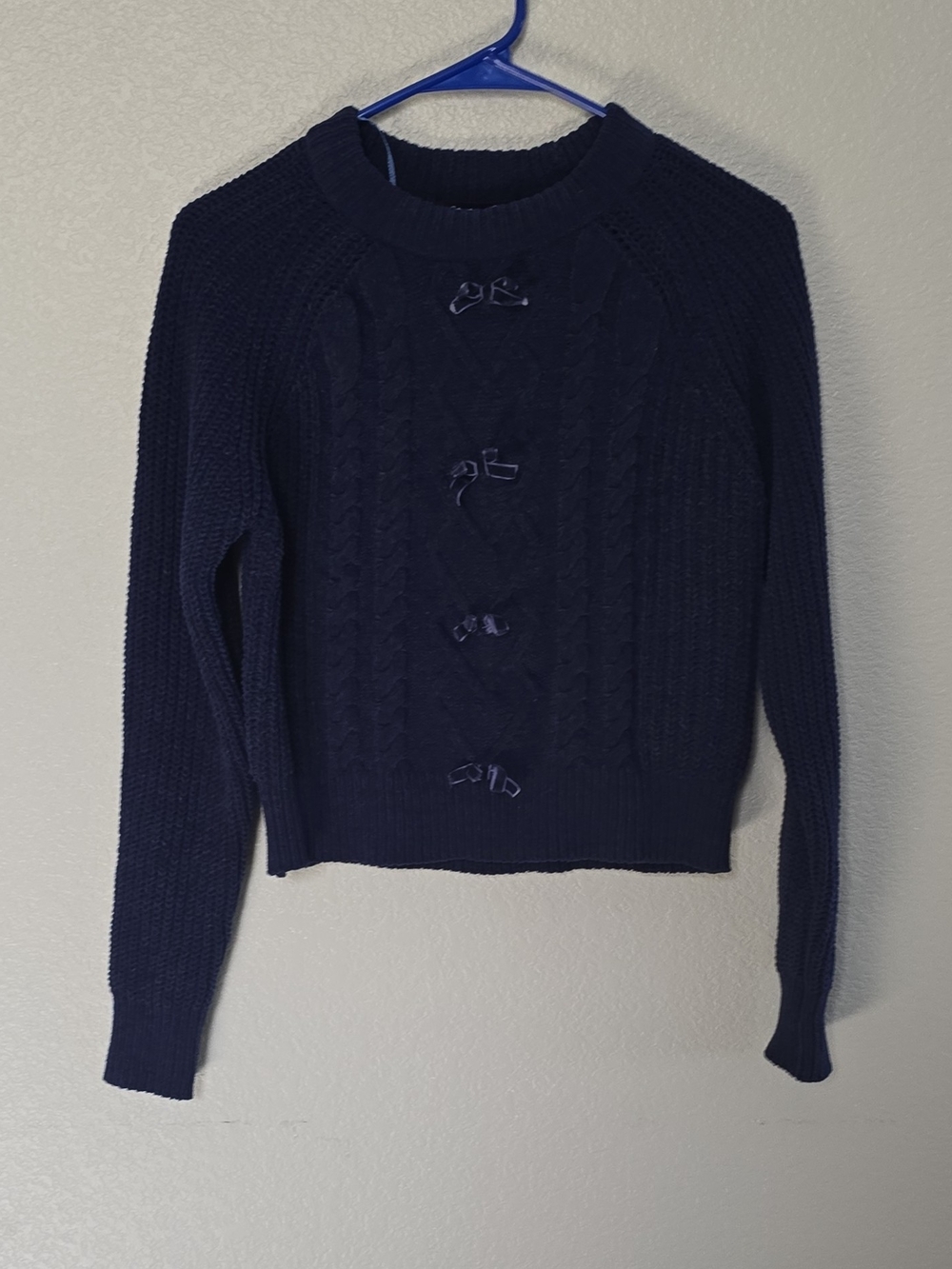 Streetwear Society Navy Cable Knit Sweater with Ribbon Bows